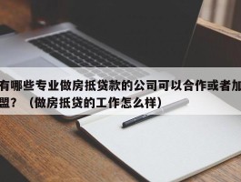 有哪些专业做房抵贷款的公司可以合作或者加盟？（做房抵贷的工作怎么样）